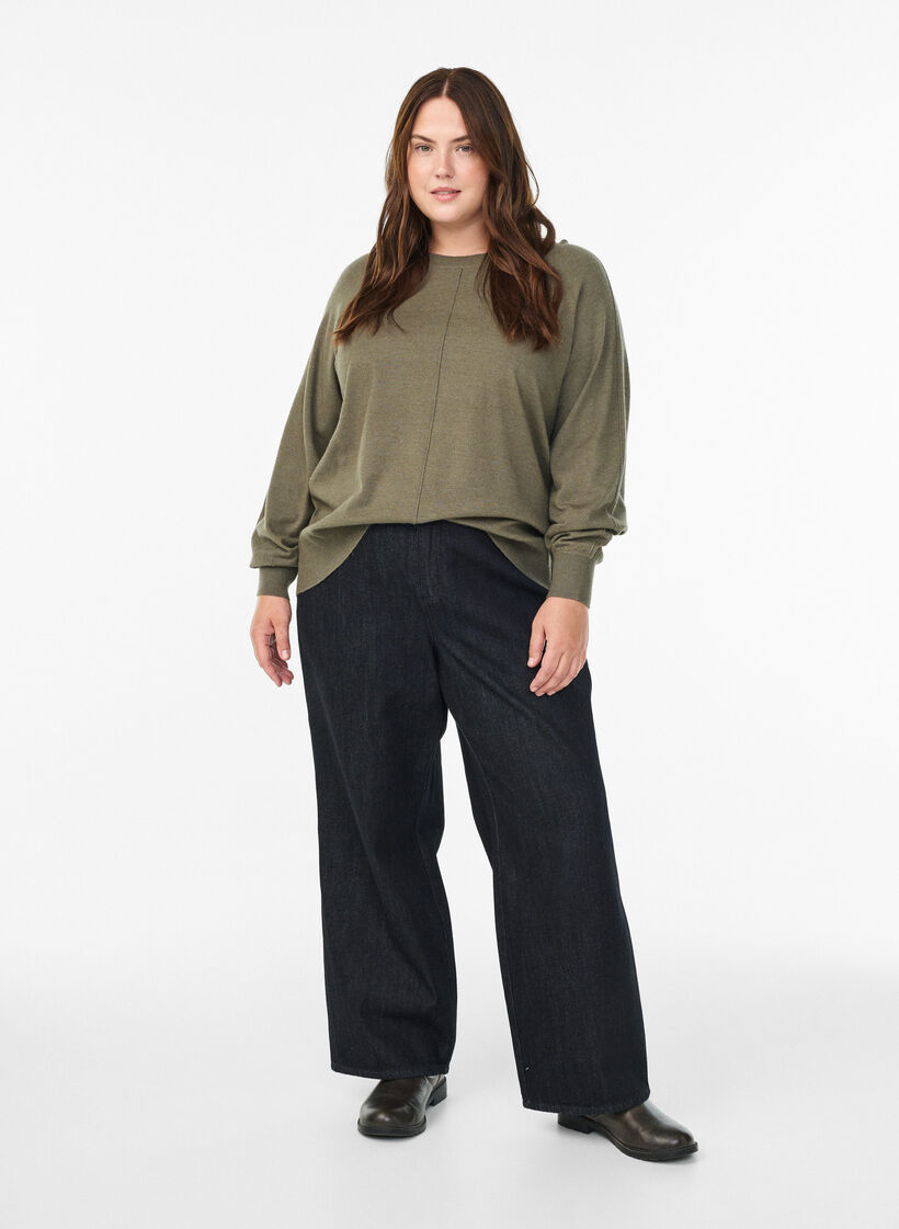 Breisel blouse met middennaad en raglan mouwen, Groen, Model image number 1