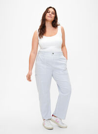 Gestreepte cargo jeans met rechte pasvorm, Blue White Stripe, Model