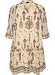 Jurk met ornamentprint en ruchekraag, Beige, Packshot image number 0