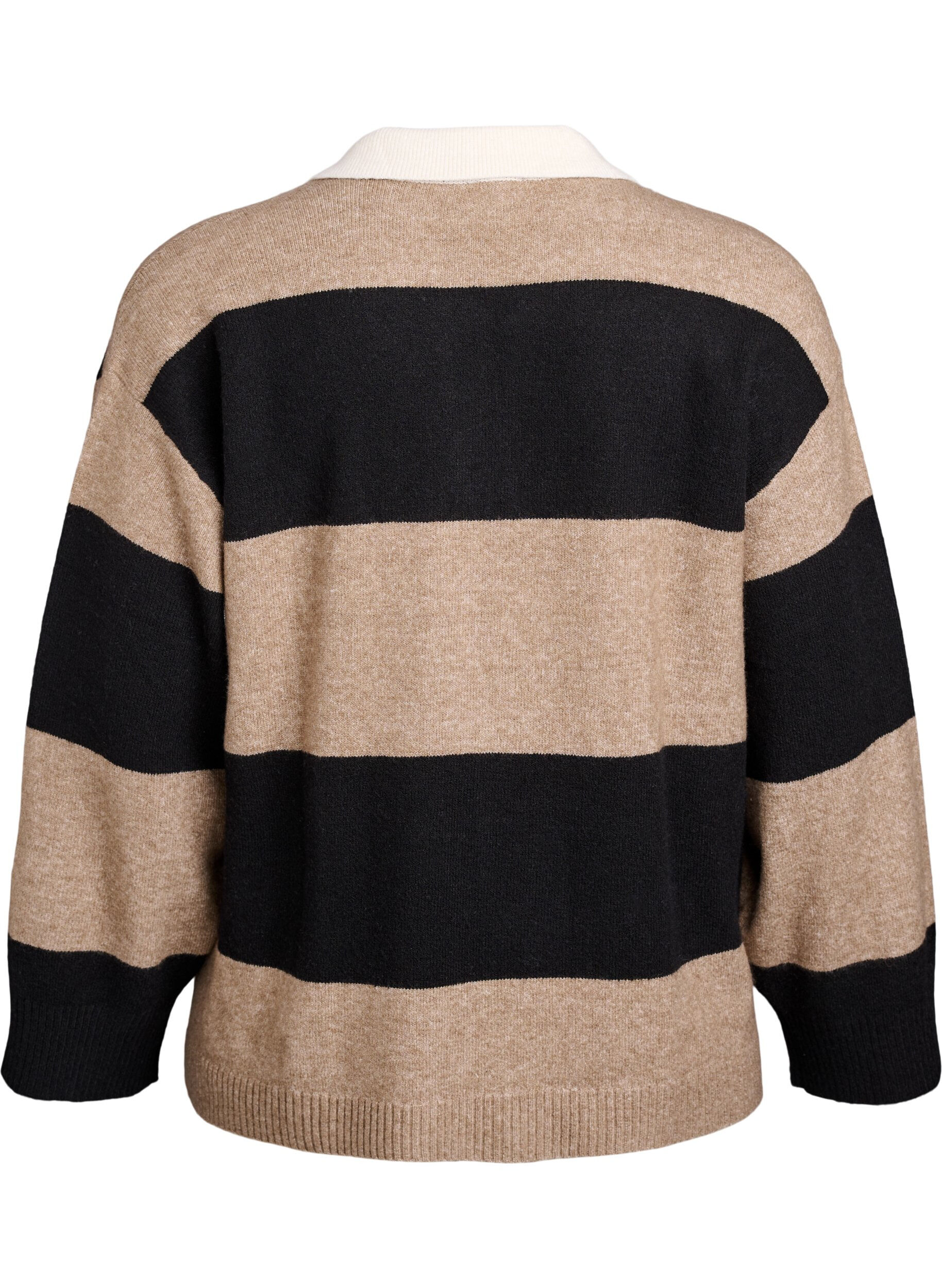 Zizzi Gebreide blouse met kraag en V-hals, Zwart, Packshot image number 1