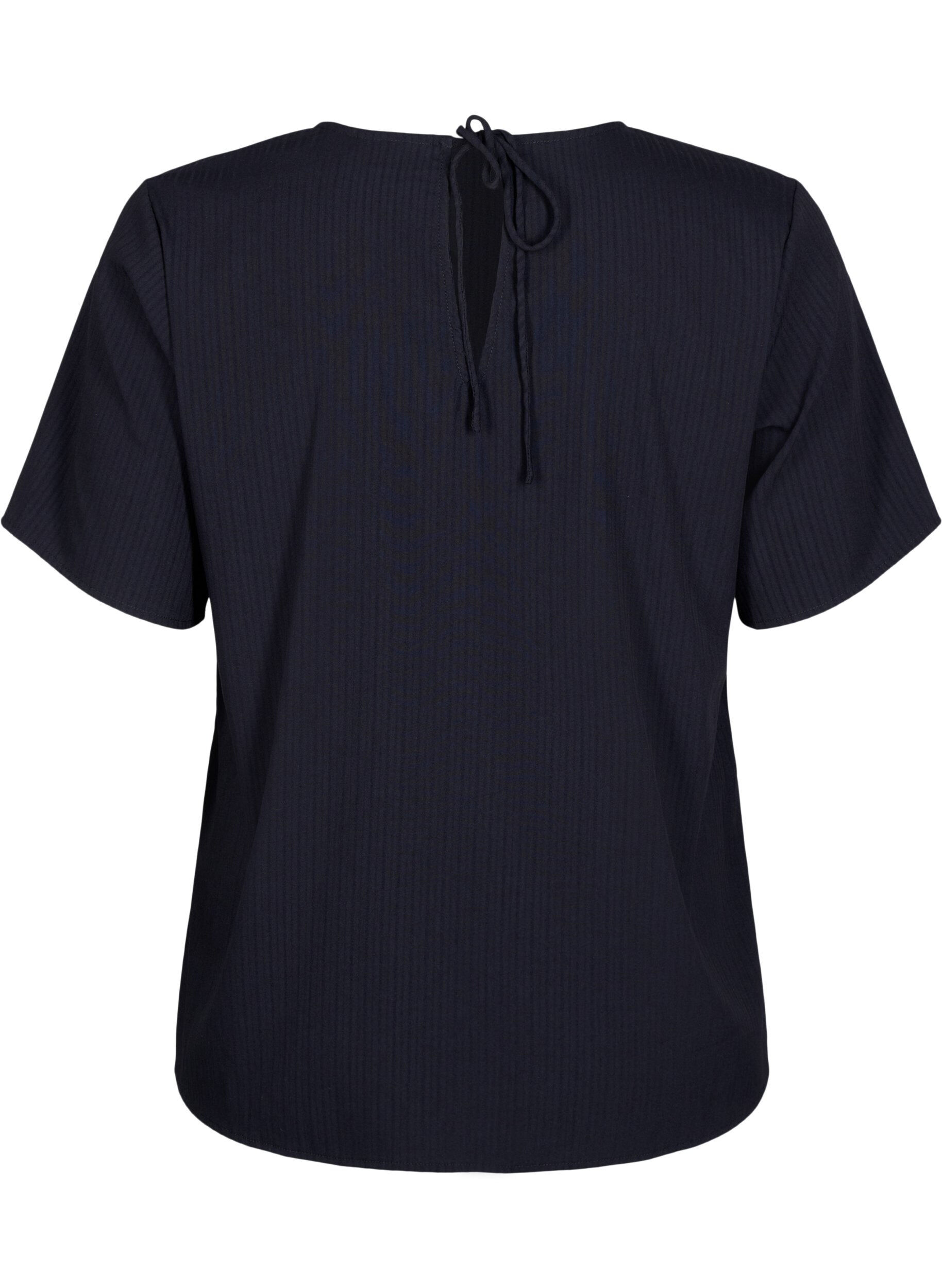 Zizzi Blouse van viscose met korte mouwen en strikjes, Black, Packshot image number 1