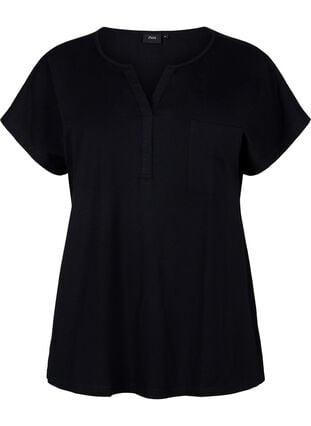 T-shirt met V-hals en borstzakje, Black, Packshot image number 0