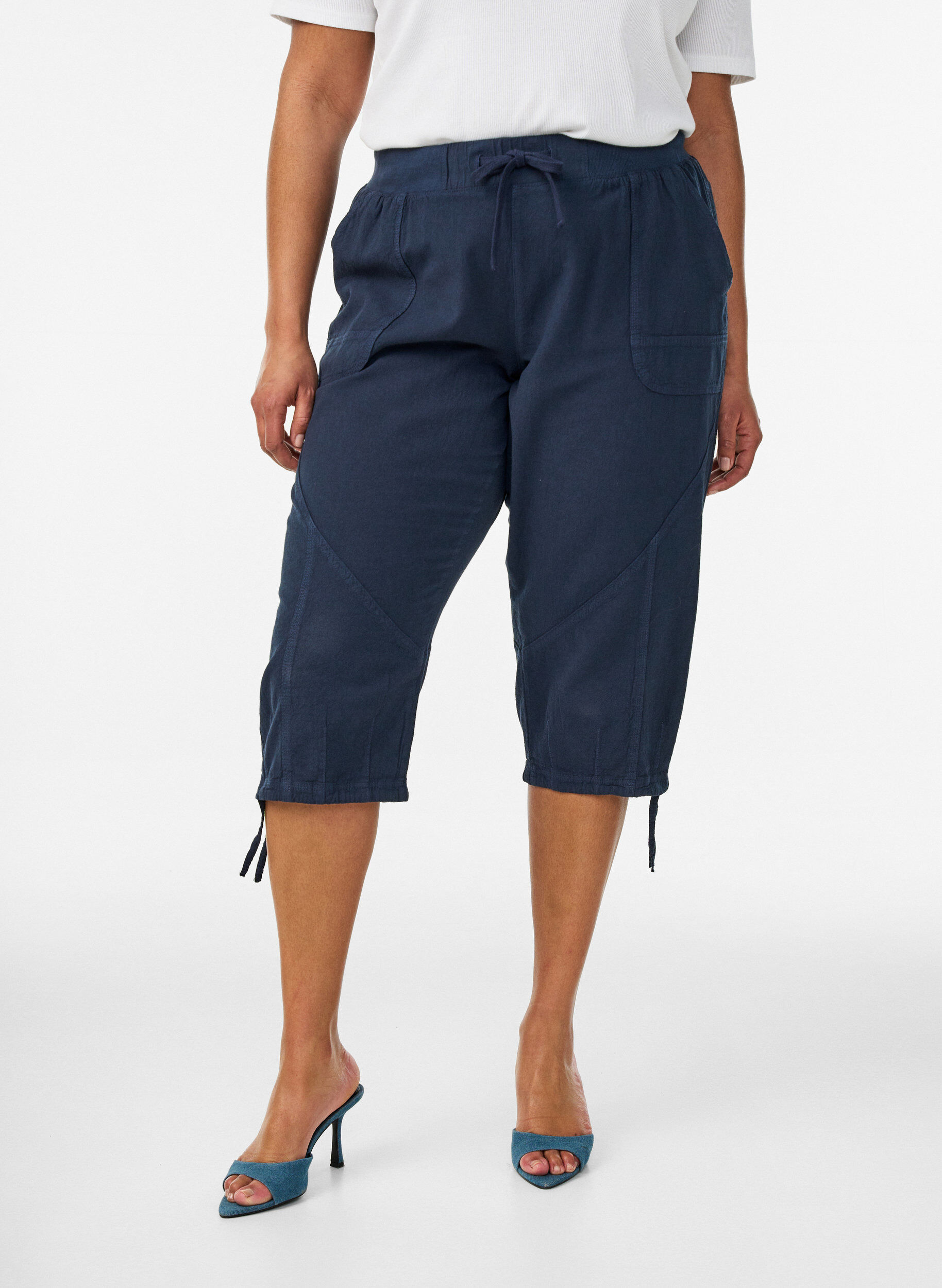 Zizzi Katoenen Capri-broek, Blauw, Model image number 2