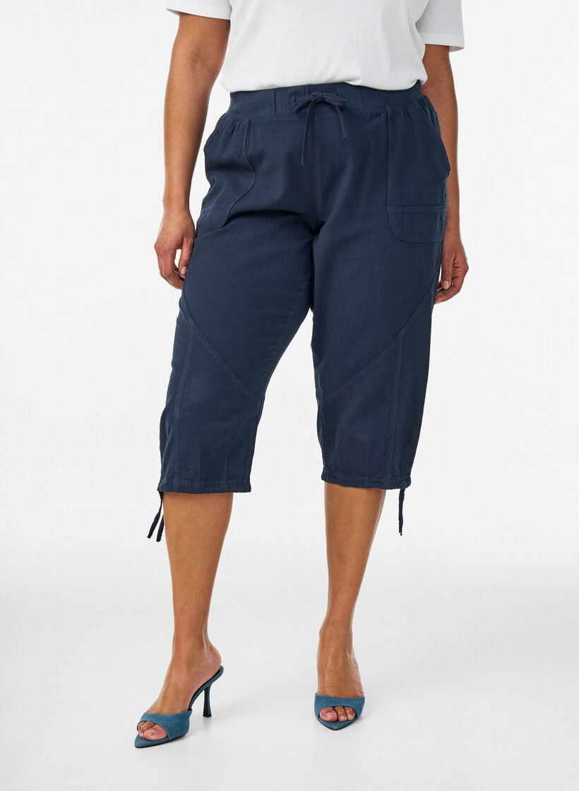 Katoenen Capri-broek, Blauw, Model image number 2