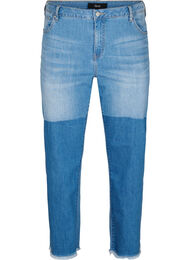 Cropped jeans met contrast, Blue denim