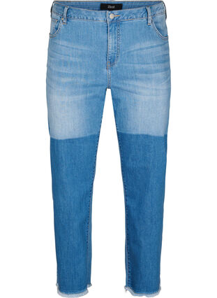 Cropped jeans met contrast, Blue denim, Packshot image number 0