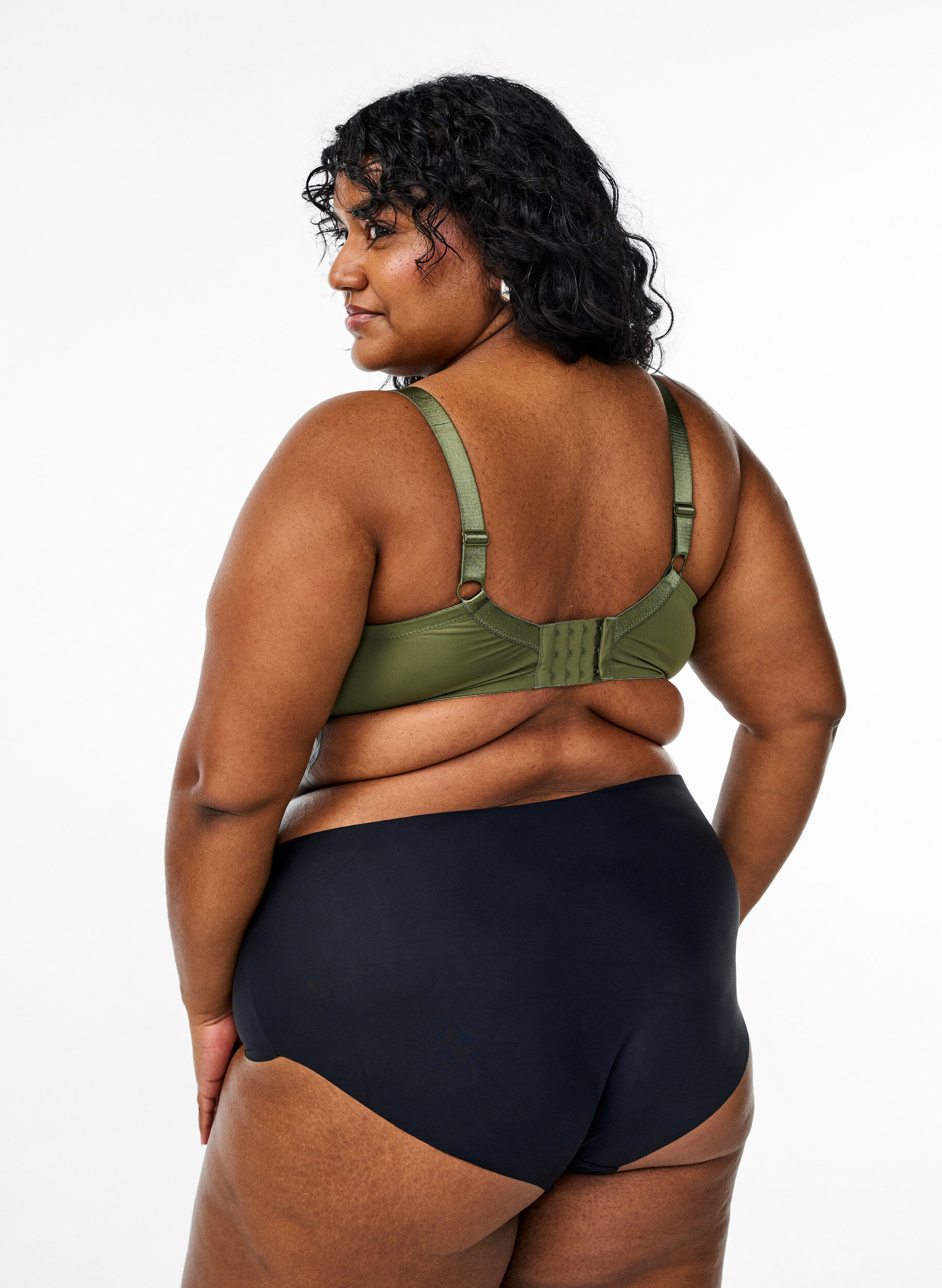 Zizzi Voorgevormde bh in microvezel met satijndetail, Groen, Model image number 2