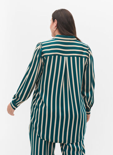 Gestreept shirt met lange mouwen, Green Stripe, Model image number 1