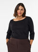 Basic T-shirt met boothals en 3/4-mouwen, Zwart, Model image number 0