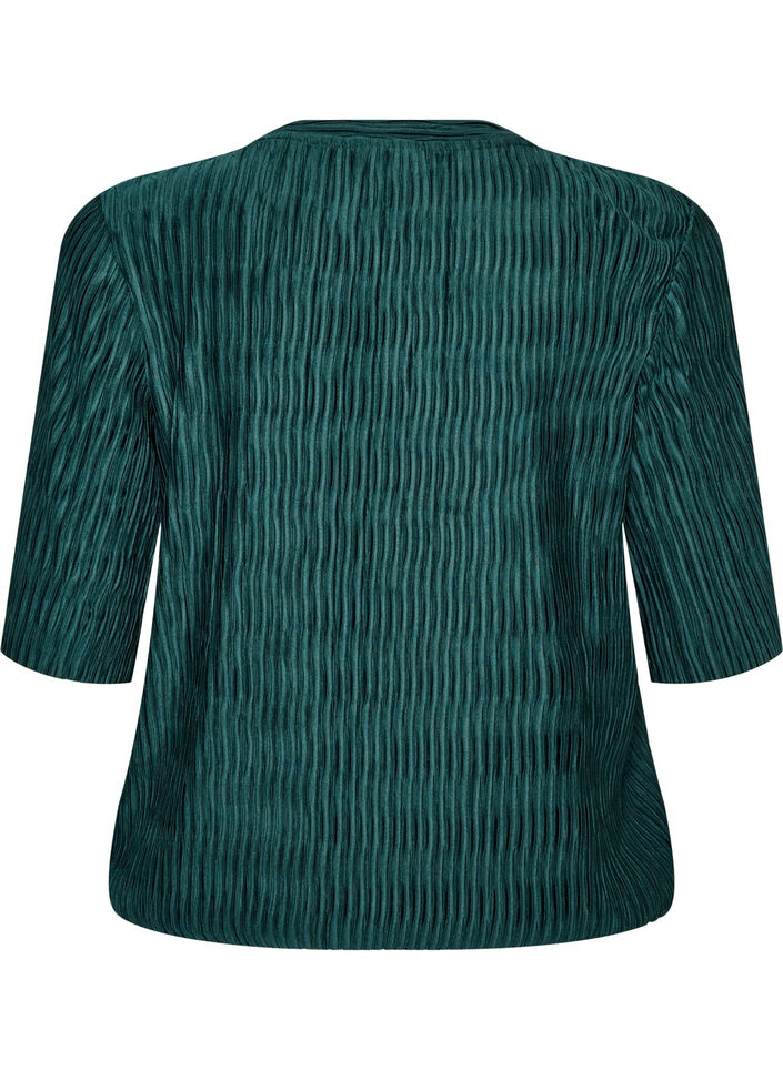 Blouse met golvende textuur en ballonvorm, Groen, Packshot image number 1