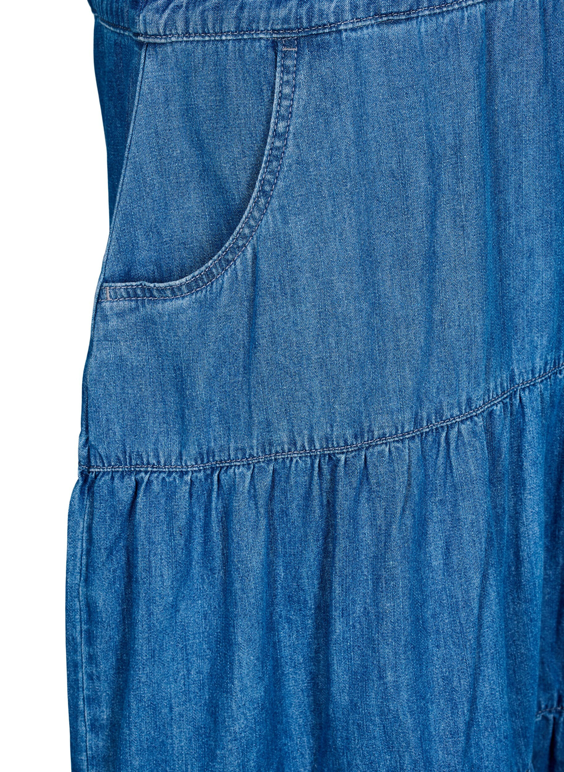 ZizziMidi denim jurk met knopen en korte mouwen, Blauw, Packshot image number 3