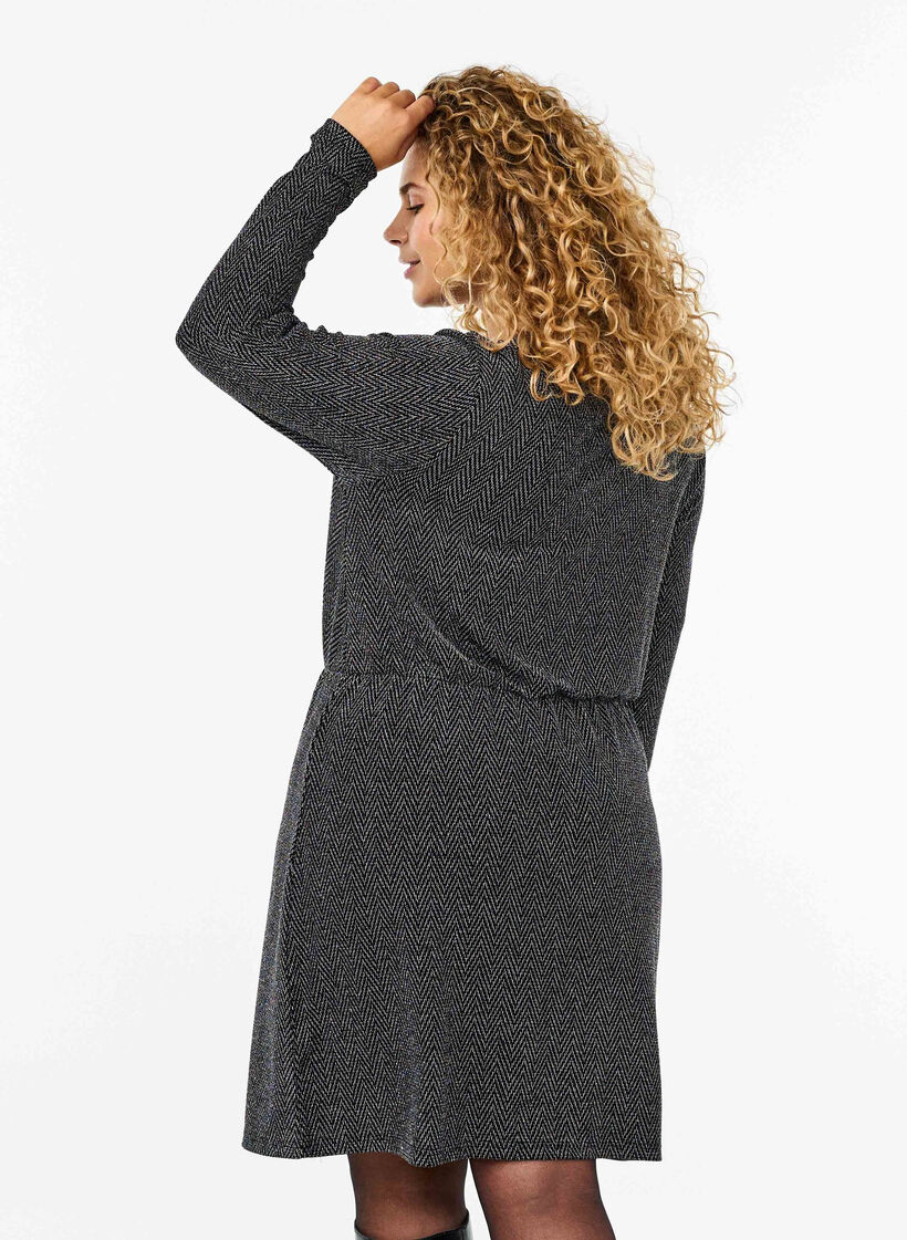 Glitterjurk met zigzagpatroon, Silver ZigZagShimmer, Model image number 1