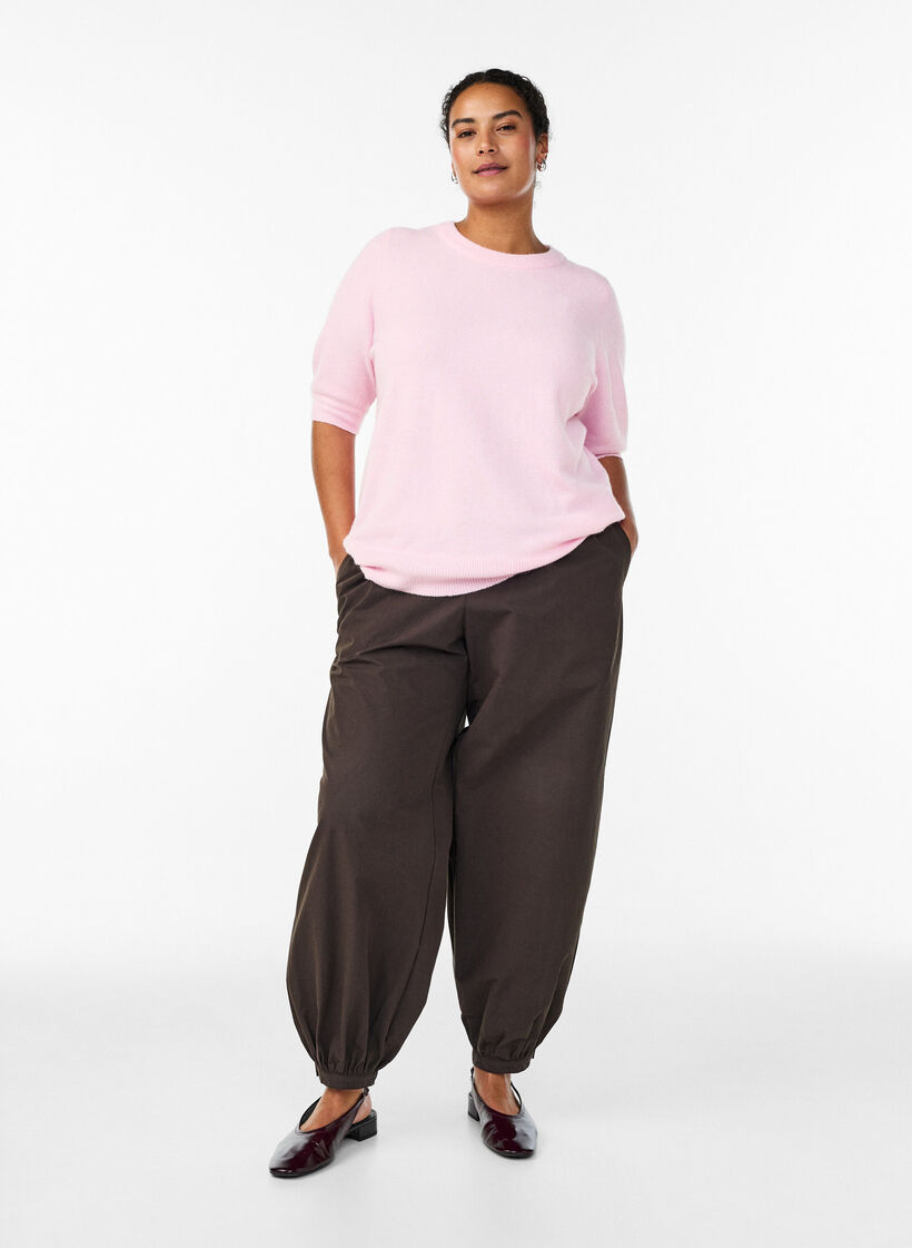 Gebreide blouse met korte mouwen, Roze, Model image number 1