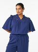 Blouse in katoen mousseline met broderie anglaise en 1/2 mouwen, Blauw, Model image number 0