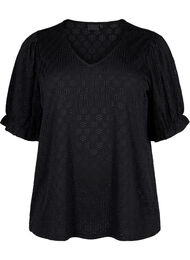 Blouse met V-hals en gaatjespatroon, Black