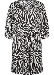 Jurk met 3/4 mouwen en zebraprint, Zwart