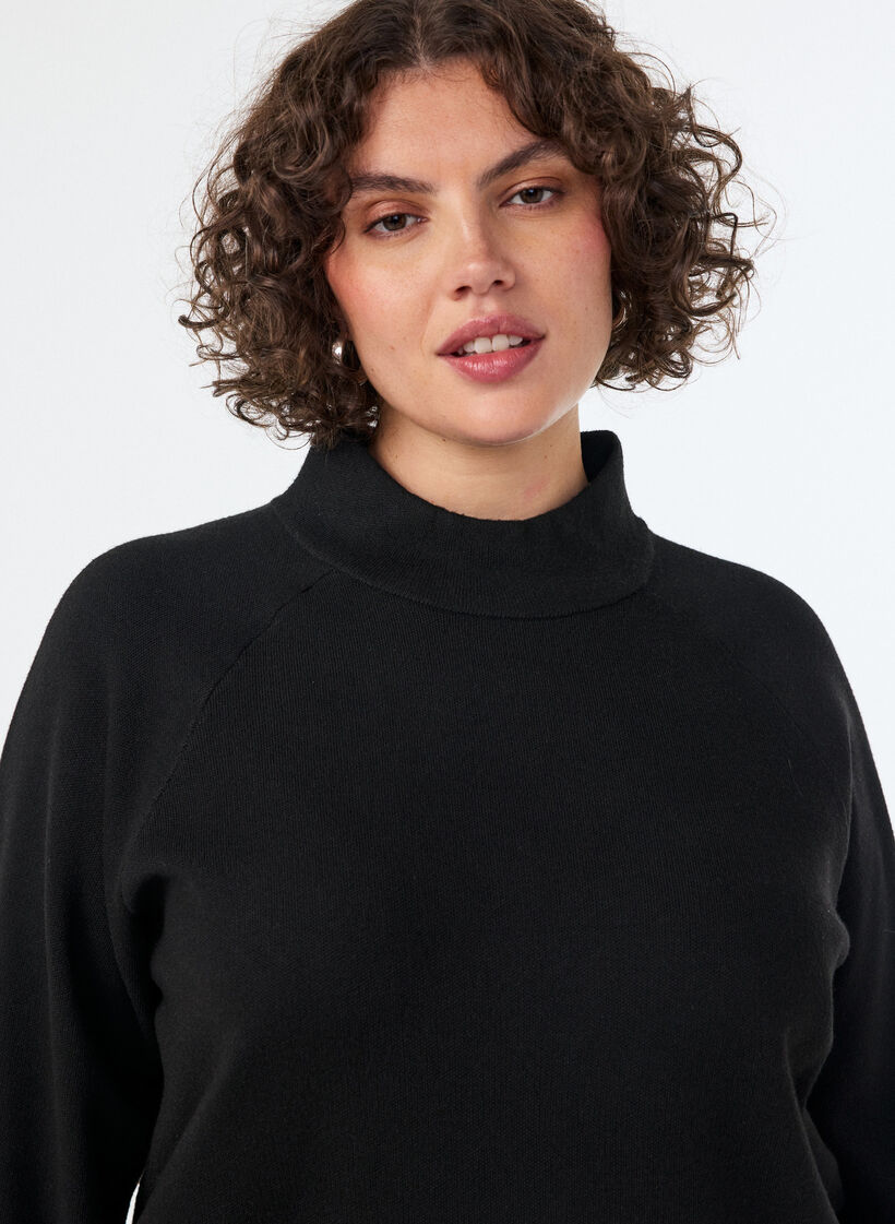 Gebreide blouse van een viscosemix met col, Zwart, Model image number 3