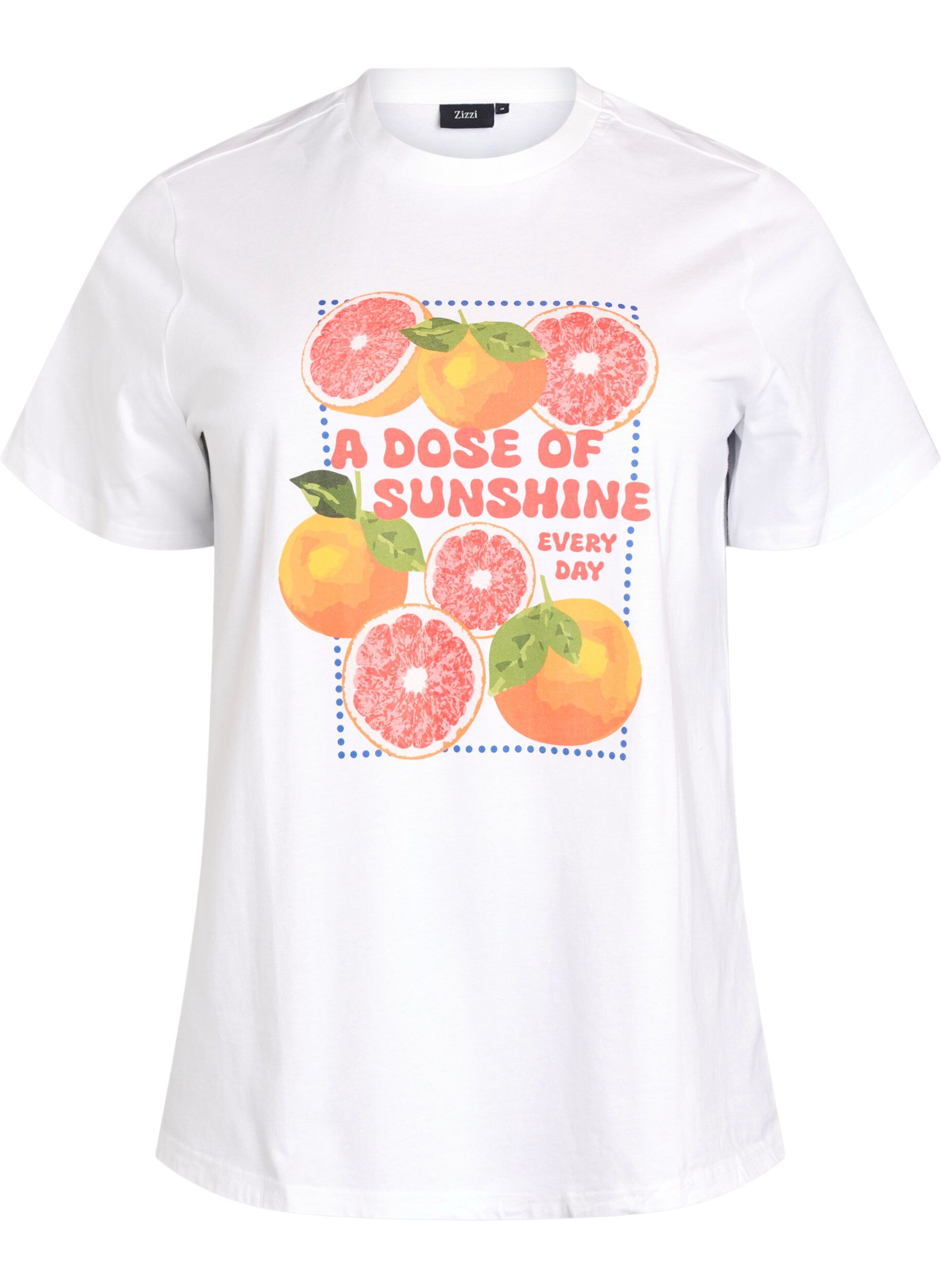 ZizziBiologisch katoenen T-shirt met citrusmotief, Wit, Packshot image number 0