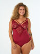 Body van kant met beugels en bandjesdetails, Rood, Model image number 0
