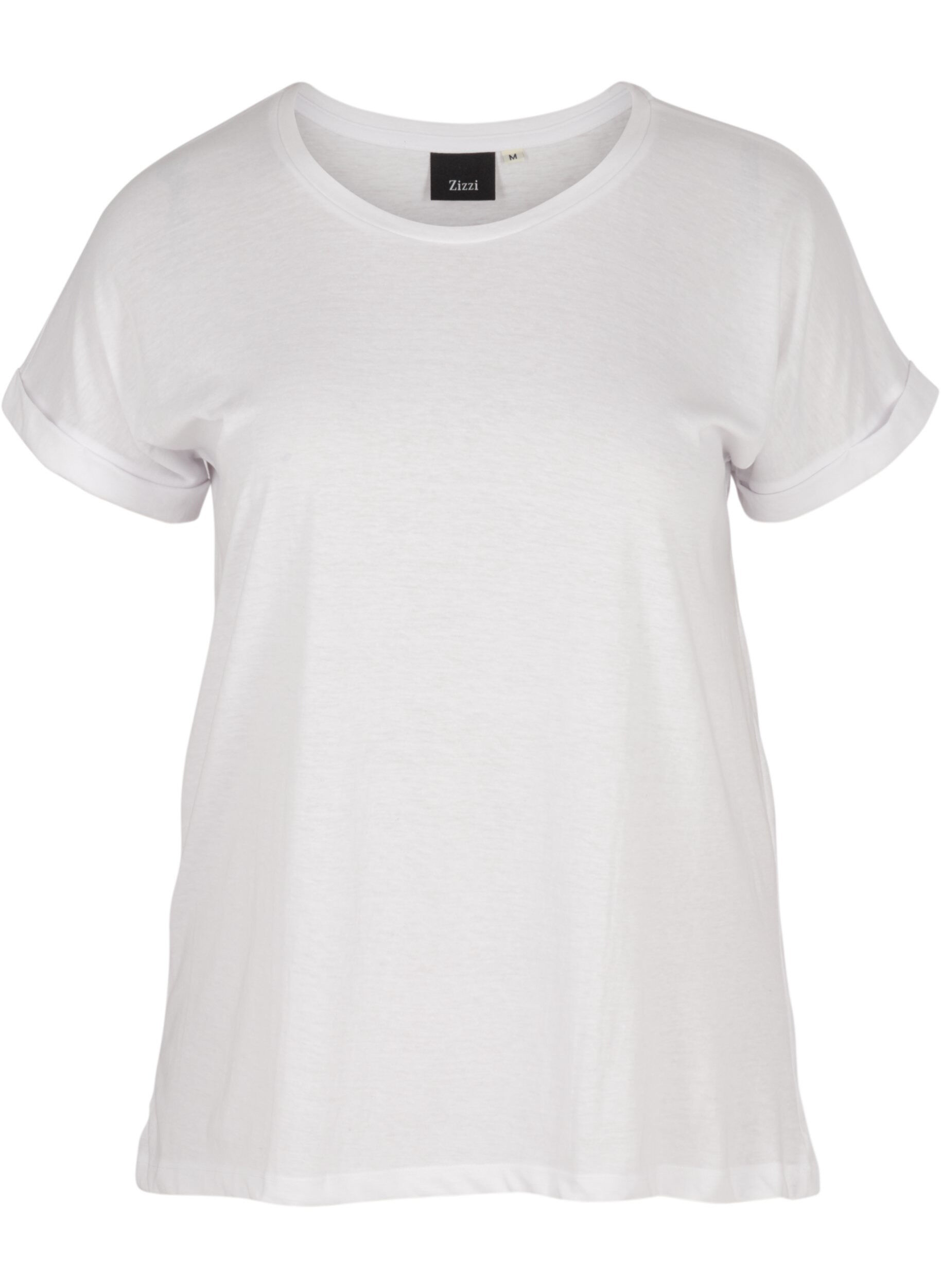 Zizzi T-shirt met mix van katoen, Bright White, Packshot image number 0