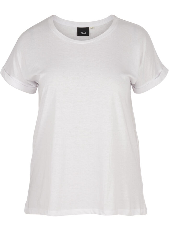T-shirt met mix van katoen, Bright White, Packshot image number 0
