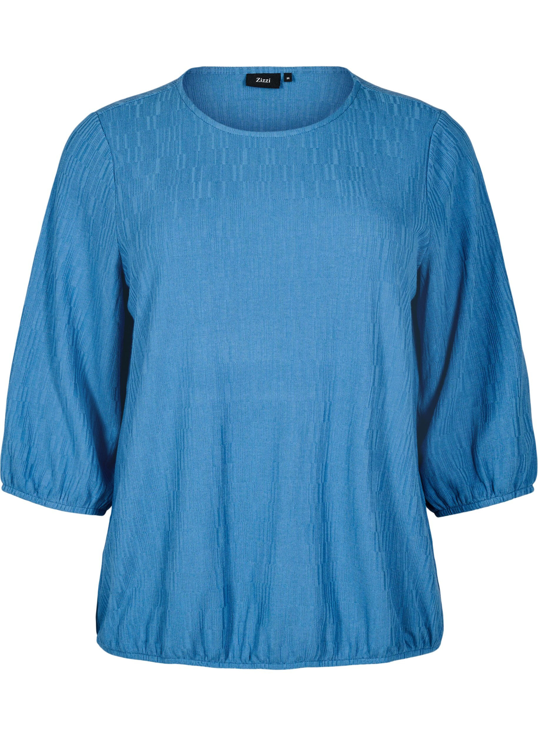Zizzi Blouse met textuur en 3/4 mouwen, Blauw, Packshot image number 0