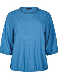 Blouse met textuur en 3/4 mouwen, Blauw