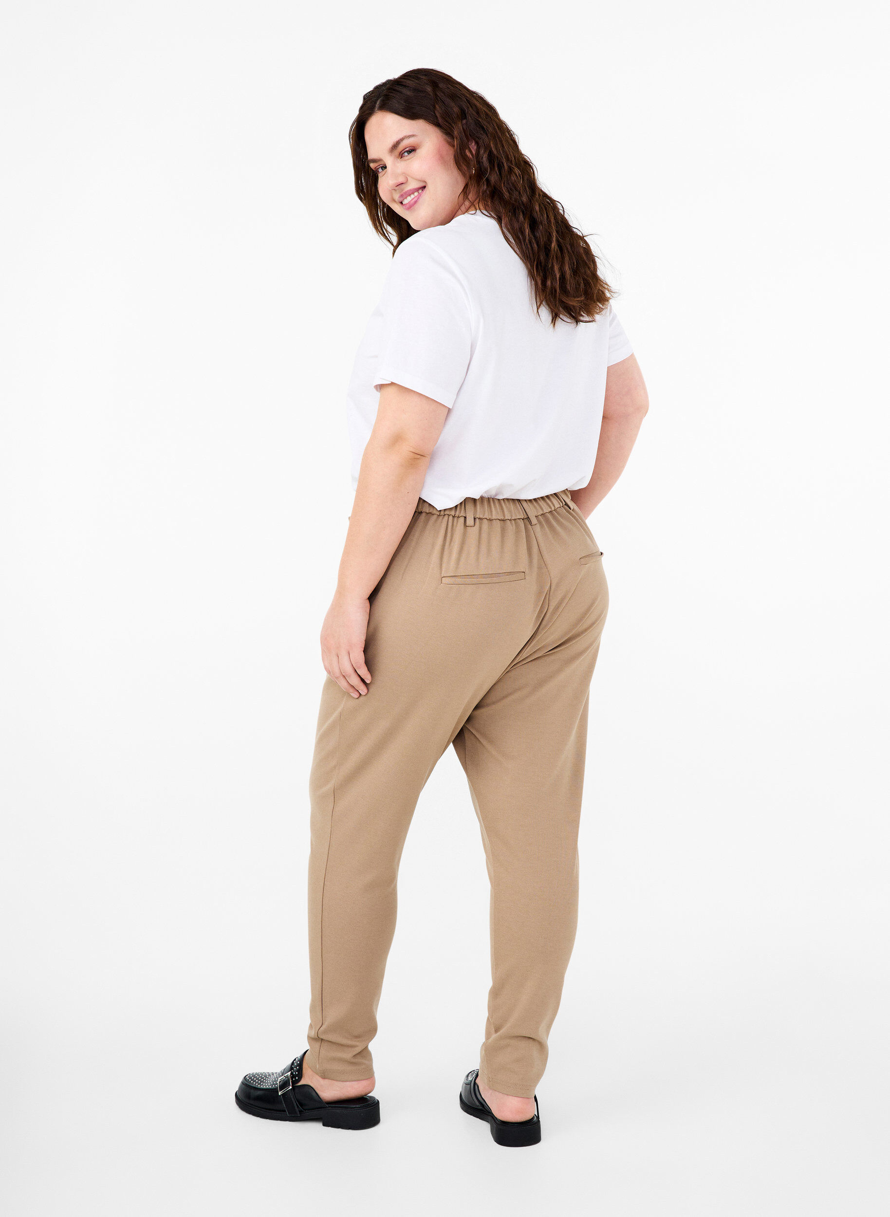 Zizzi Cropped Maddison broek, Beige, Model image number 1