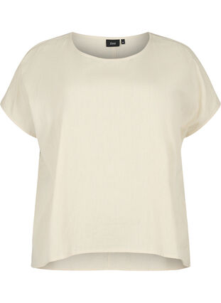 Katoenen blouse met korte mouwen van katoenmix met linnen, Sandshell, Packshot image number 0