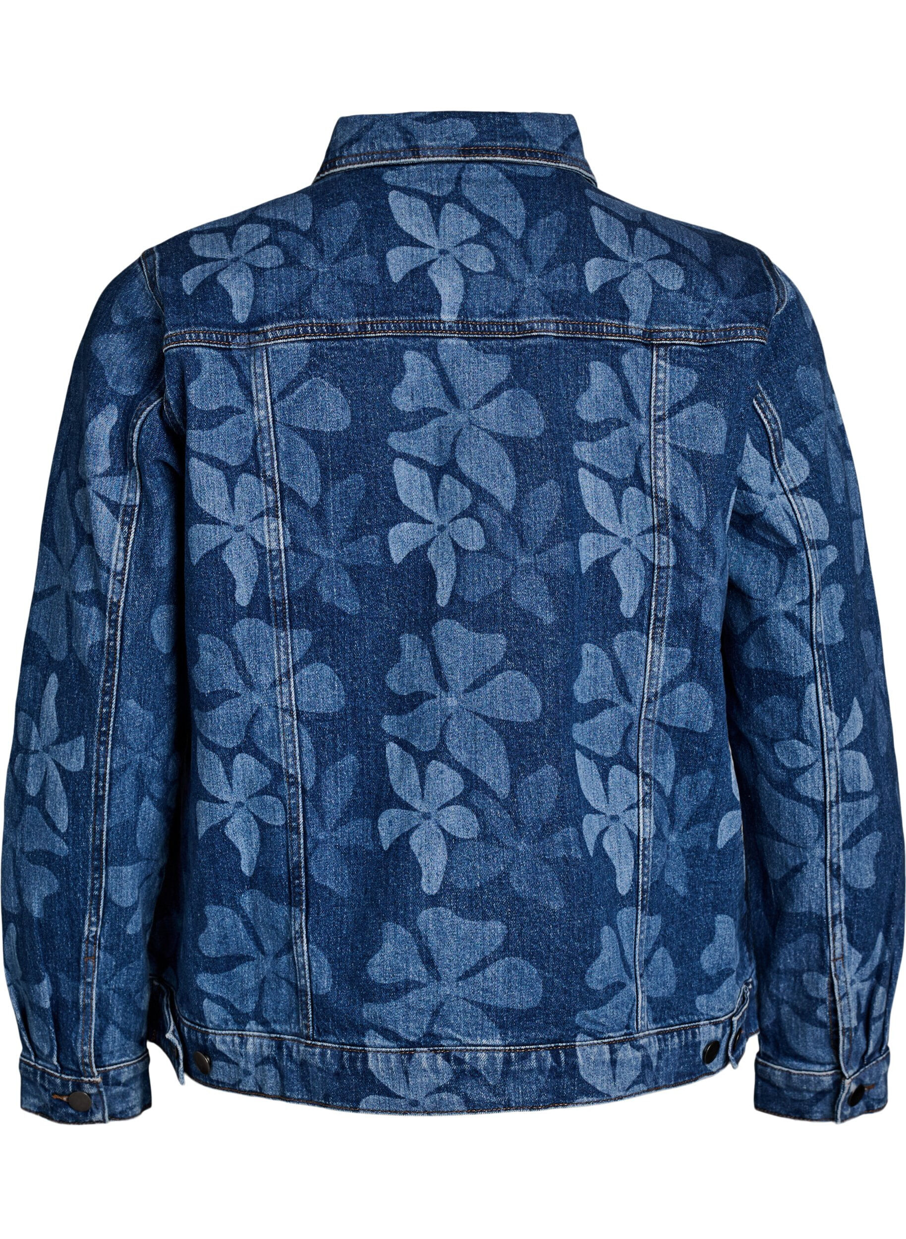 Zizzi Denimjack met bloemenpatroon, Blauw, Packshot image number 1