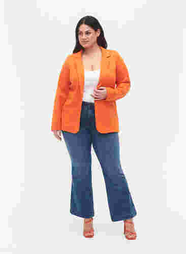Basic blazer met knoop en sierzakken, Mandarin Orange, Model image number 2