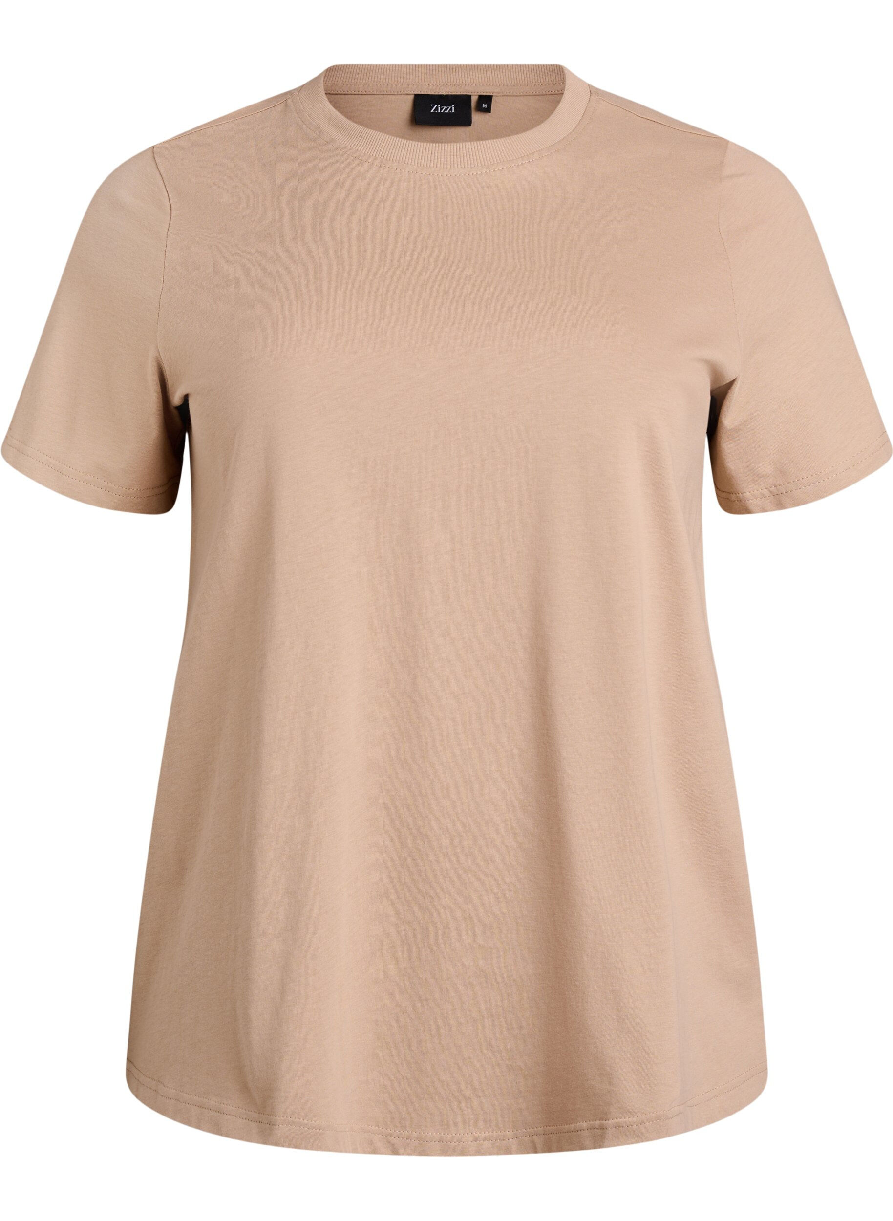 ZizziBasic katoenen T-shirt met ronde hals, Beige, Packshot image number 0