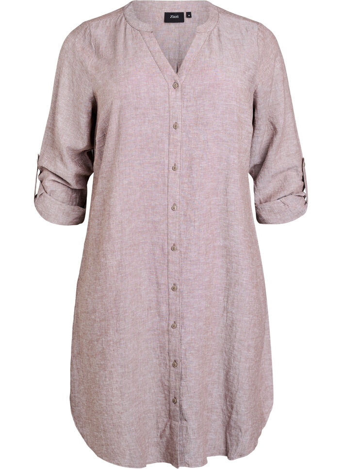 Lang shirt in linnen en viscose, Bruin, Packshot image number 0