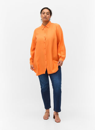 Lange blouse in viscose, Celosia Orange, Model image number 2