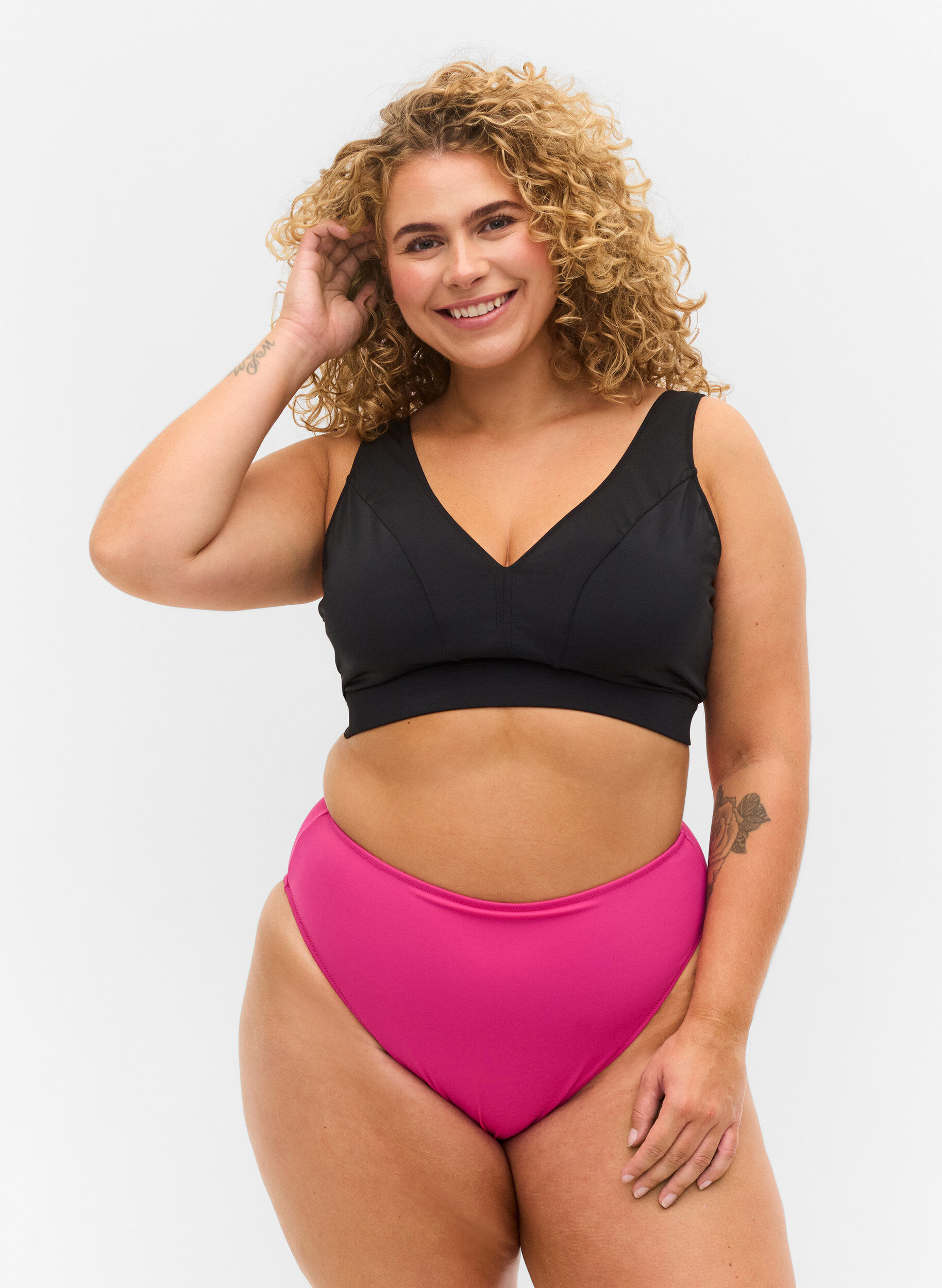 Zizzi Bikinibroekje met hoge taille, Roze, Model image number 0