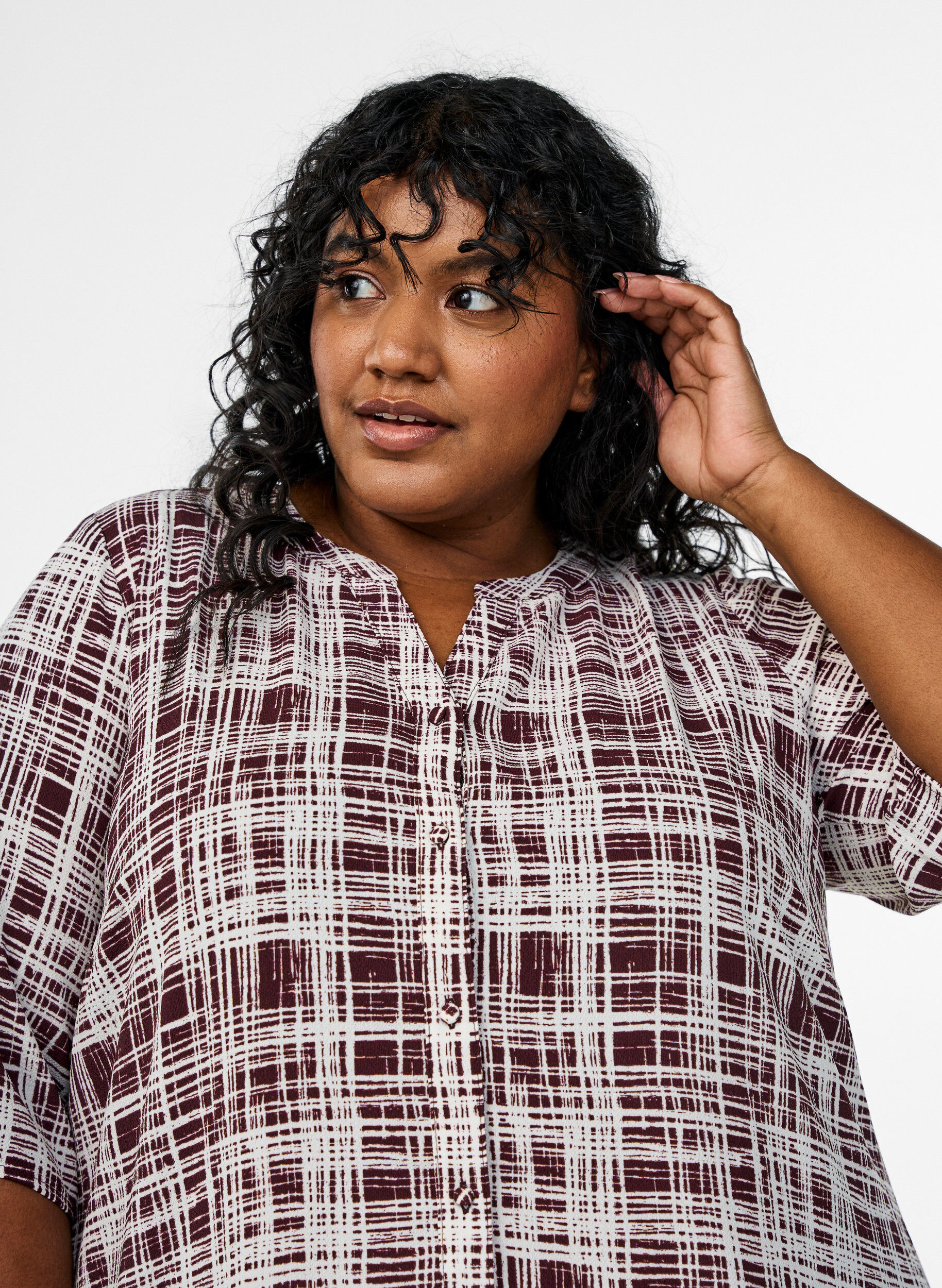 Zizzi A-lijn midi-jurk met korte mouwen, Donker Bordeaux, Model image number 2