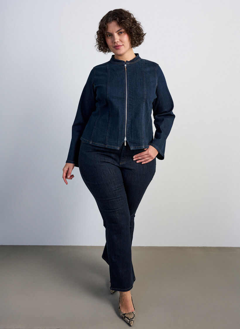 Strakzittend spijkerjack met ritssluiting, Blauw, Model image number 1