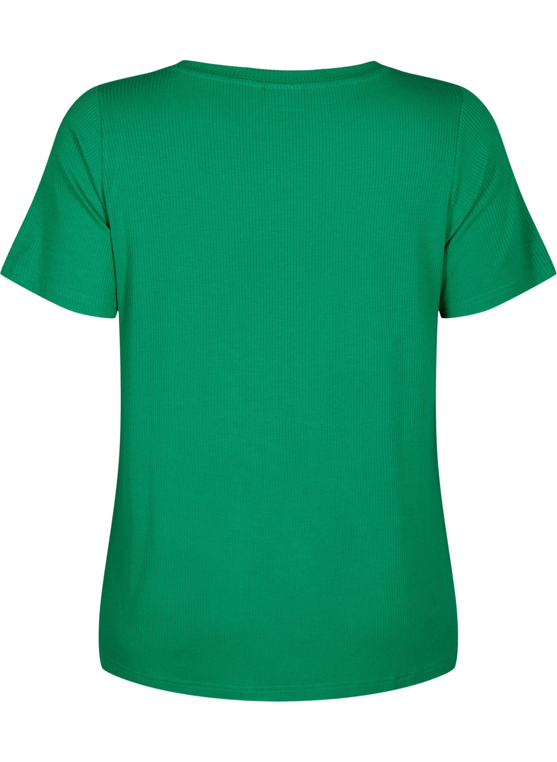 Zizzi Geribd viscose T-shirt met V-hals, Jolly Green, Packshot image number 1