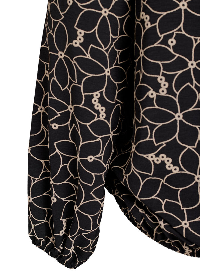 Blouse met lange mouwen met bloemenborduursel, Zwart, Packshot image number 3