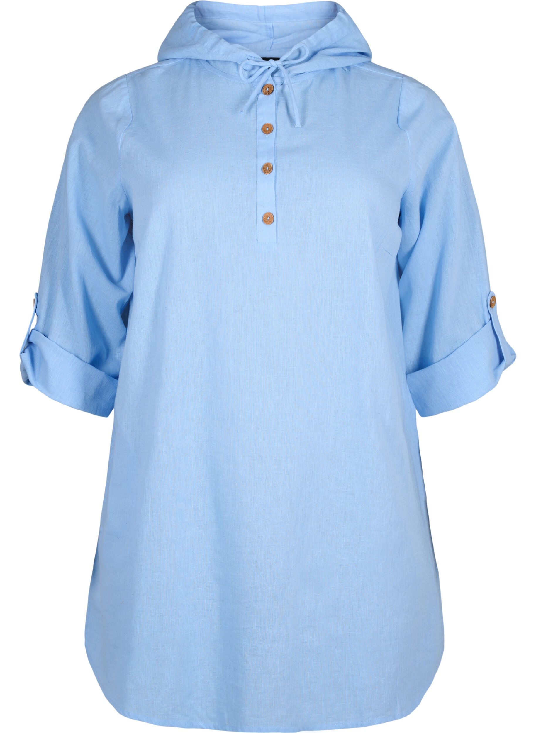Zizzi Tuniek met capuchon van katoen en linnen, Serenity, Packshot image number 0