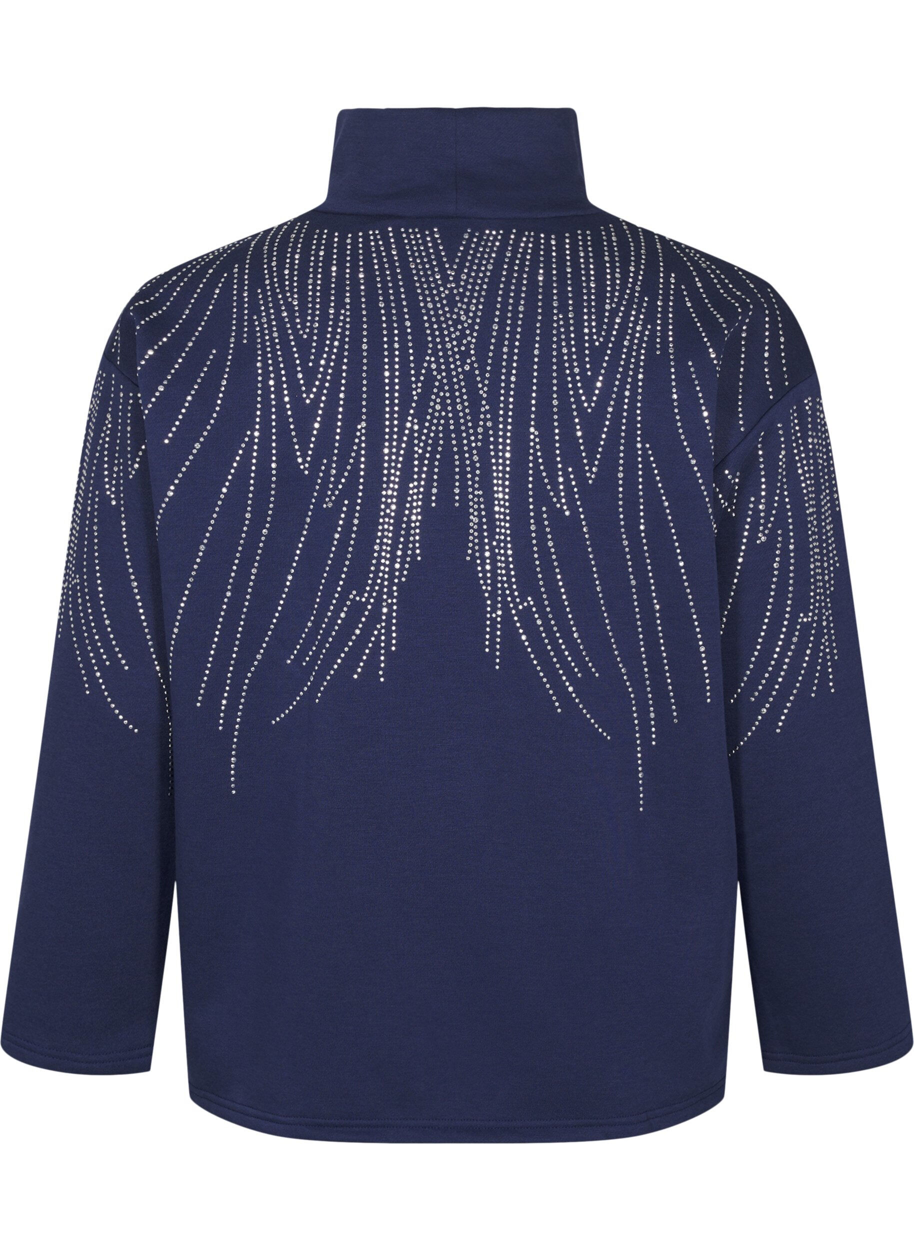 Zizzi Sweatshirt met een hoge hals en strass-steentjes, Naval Academy, Packshot image number 1