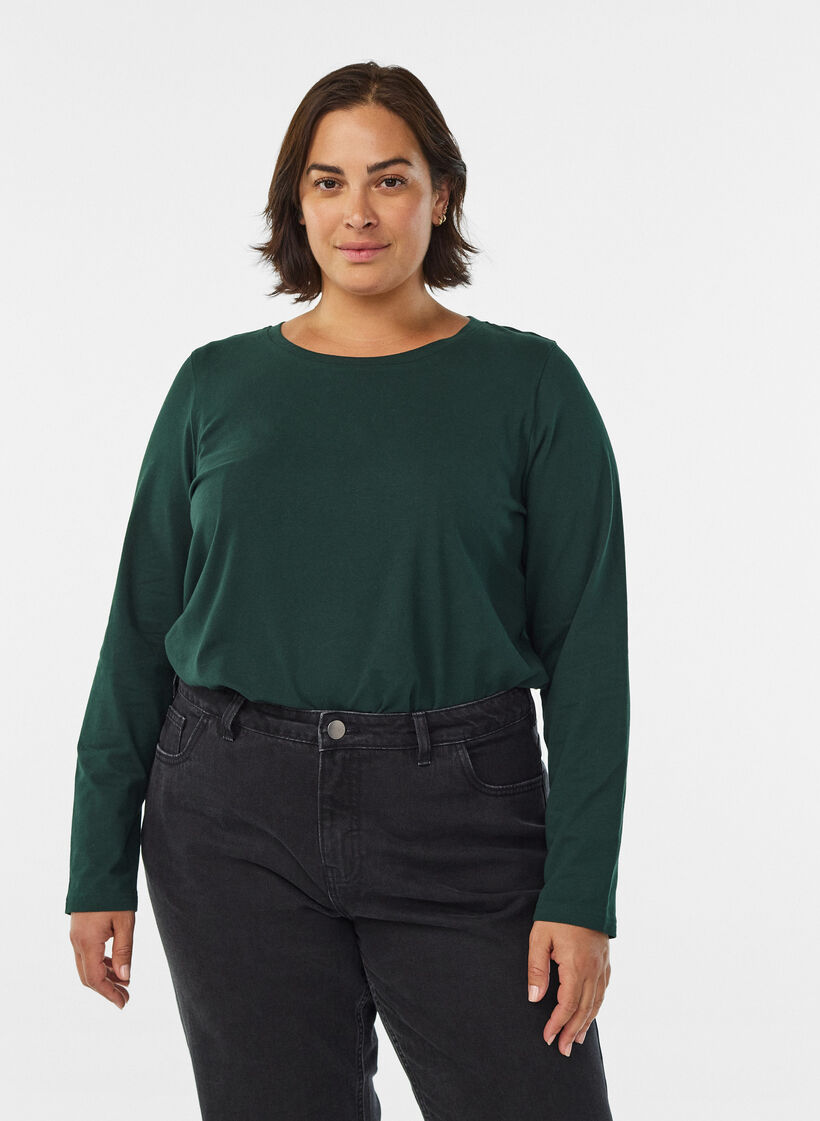 Basic jersey top met lange mouwen, Groen, Model image number 0