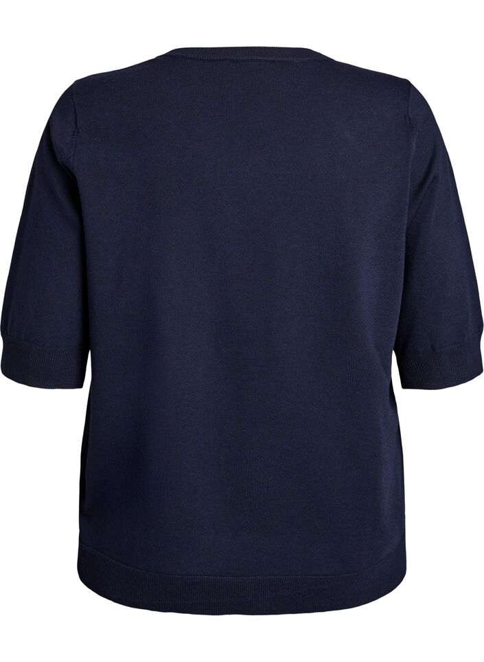 Fijngebreide blouse met korte mouwen, Blauw, Packshot image number 1