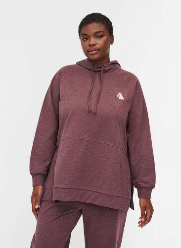 Sweatshirt met capuchon en split, Decadent Chocolate, Model image number 0