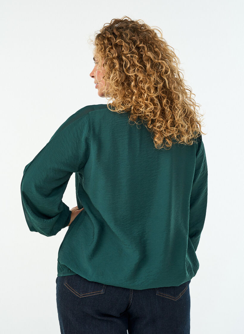 Blouse met balloneffect en chiffondetails, Groen, Model image number 2