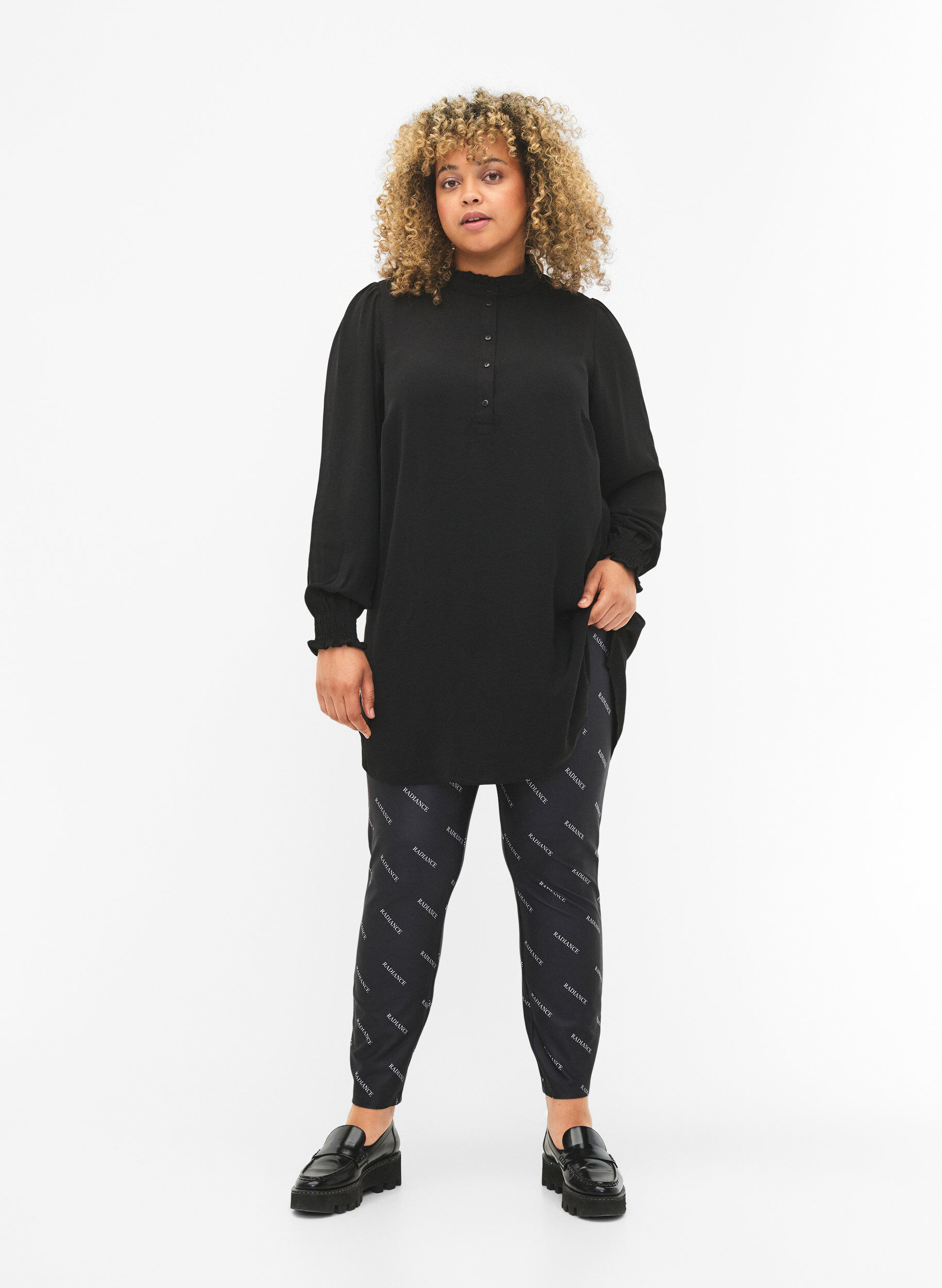 Zizzi Leggings met print, Black Radiance, Model image number 0