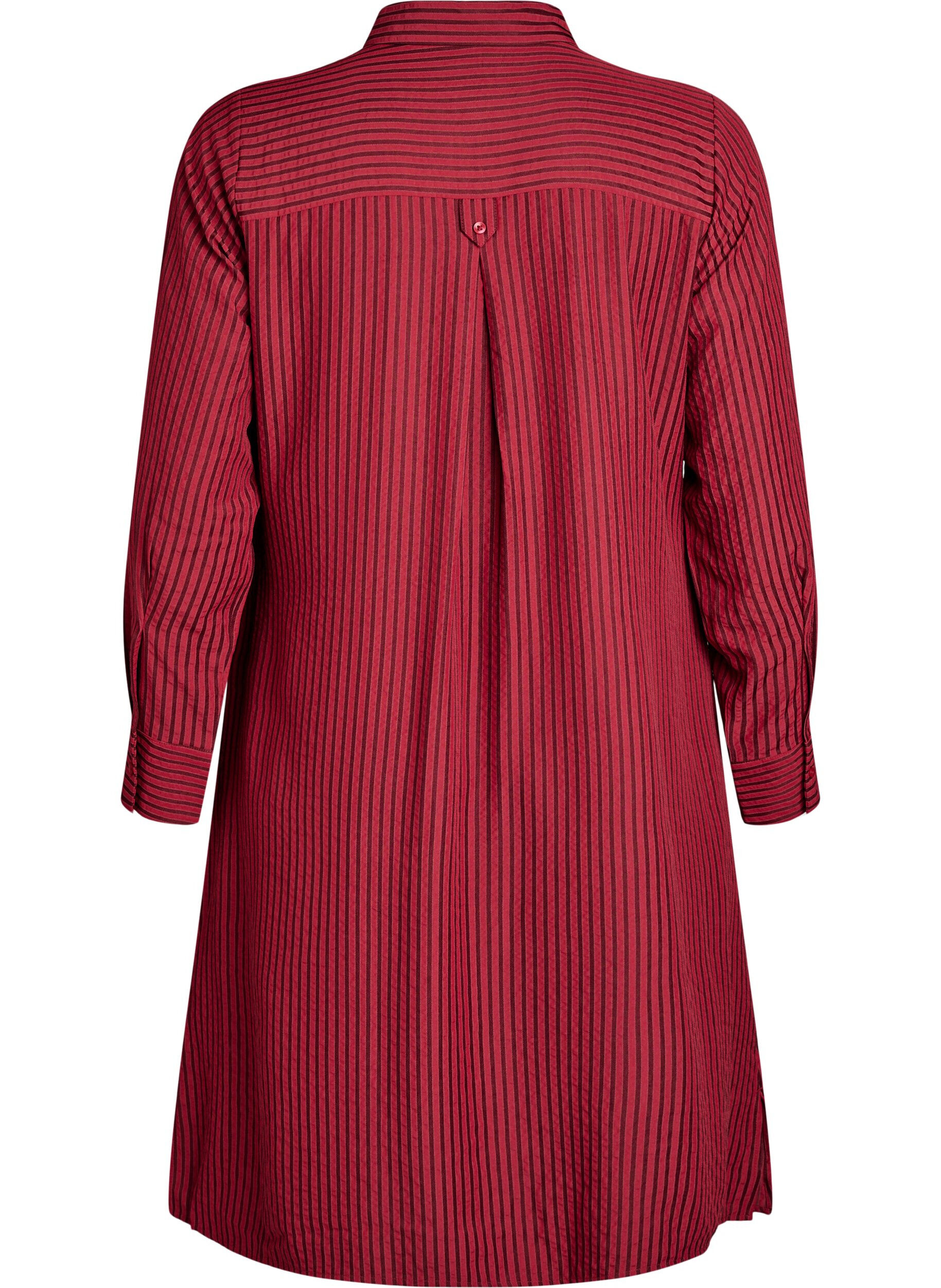 Zizzi Lange gestreepte blouse met knoopdetail op de rug, Rood, Packshot image number 1