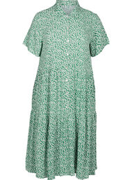 Viscose midi-jurk met korte mouwen, Green W. Flower