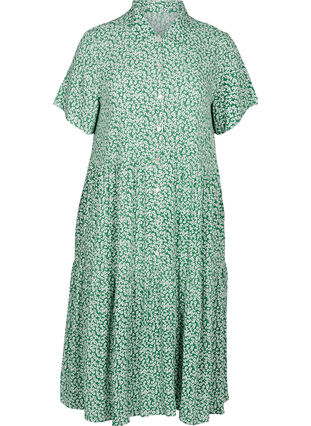 Viscose midi-jurk met korte mouwen, Green W. Flower, Packshot image number 0