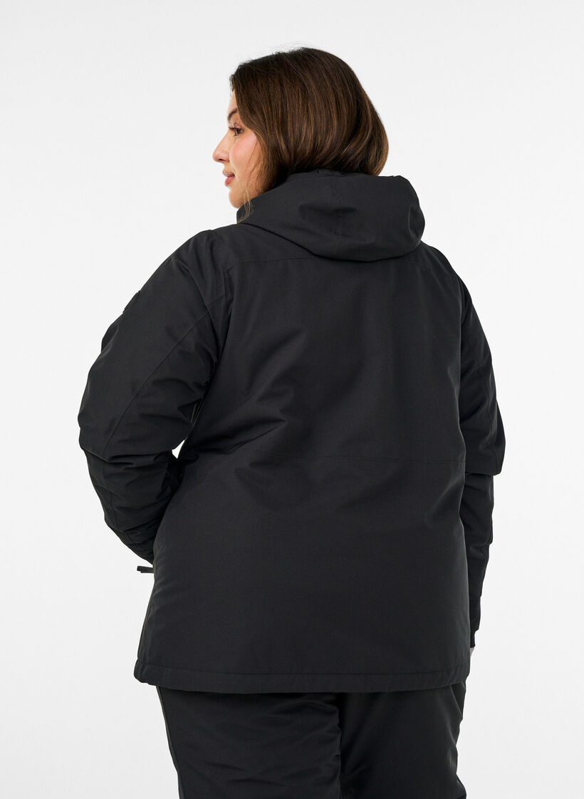 Ski jas met capuchon en zakken met ritssluiting, Zwart, Model image number 2